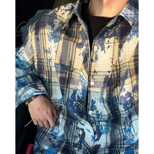 长袖 重磅扎染工艺格子衬衫 衬衣潮流休闲 新品 YorkZoom廖不弃秋季
