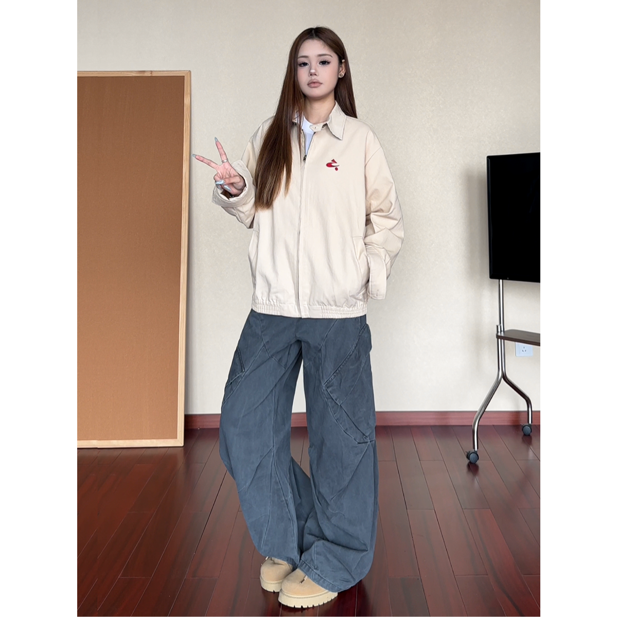 慵懒风立领刺绣夹克外套男