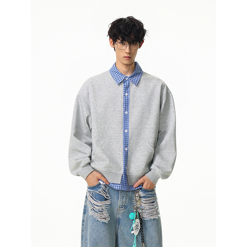 假两件拼接开衫卫衣撞色