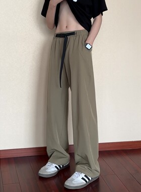 YorkZoom夏季轻薄透气腰带弯刀冰丝裤长裤休闲裤垂感宽松薄款