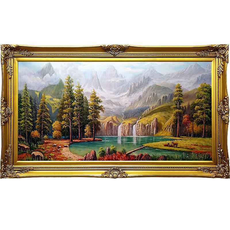 纯手绘油画山水风景画客厅大尺寸装饰画玄关酒店样板房裱框