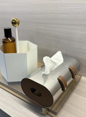 现代高端不锈钢纸巾盒创意样板间抽纸盒餐桌茶几化妆品遥控金属收