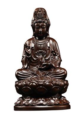 檀木雕摆件观音菩萨实木头雕刻家居客厅寺庙搬迁店铺开业工艺礼品