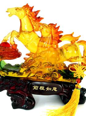 树脂仿玉琉璃招财马摆件办公室桌工艺品摆设家居客厅装饰结婚开业