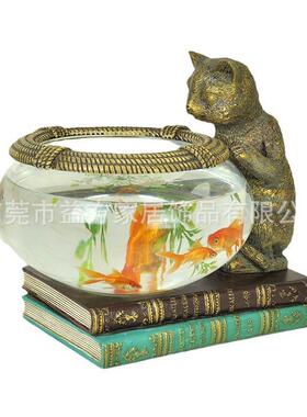 站姿猫大号鱼缸乌龟缸水草缸客厅书房装饰品摆设新房装饰品