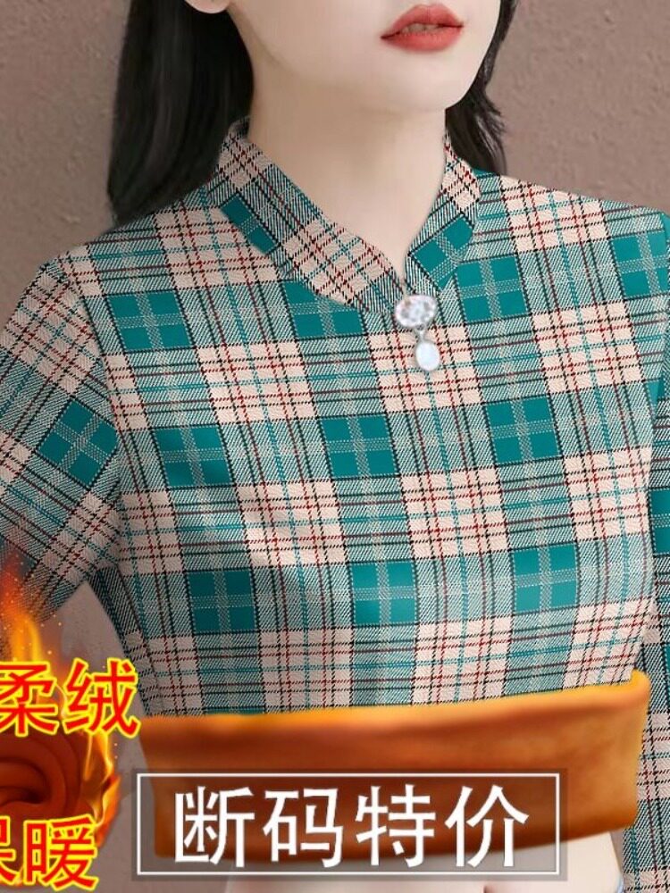 슈퍼 소프트 올인원 벨벳 플러스 벨벳 두꺼운 따뜻한 바닥 셔츠 여성용 하이 칼라 페르시 겨울 새 스타일 내부 스타일 탑 여성용