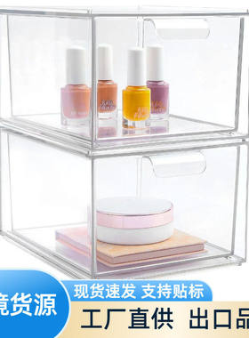 跨境化妆品收纳盒多功能抽屉式桌面透明整理指甲油口红塑料分格盒