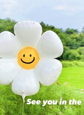 大号白色雏菊太阳花朵铝膜气球韩国ins儿童生日派对装饰拍照道具