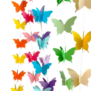 大号3D立体七彩蝴蝶纸拉花生日派对布置婚礼婚房装饰商场橱窗挂饰