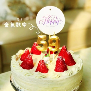 复古金色歌剧院数字蜡烛生日蛋糕装饰儿童年龄纪念日周年网红创意