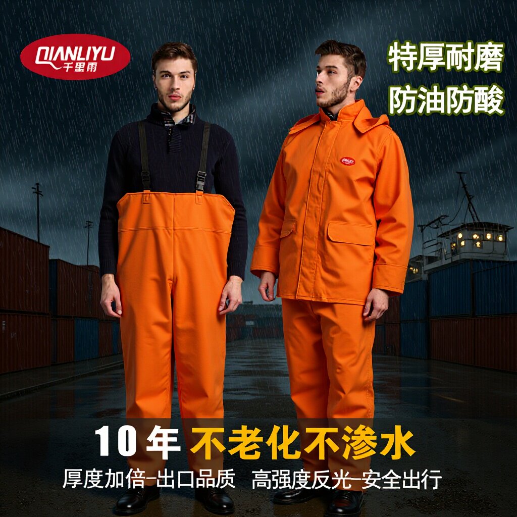 优质产品千里雨橘红背带雨衣雨裤套装坑道服出海养殖捕鱼