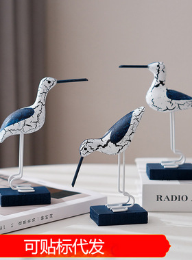 地中海创意木质做旧海鸟三件套装饰拍摄道具饰品家居桌面摆件