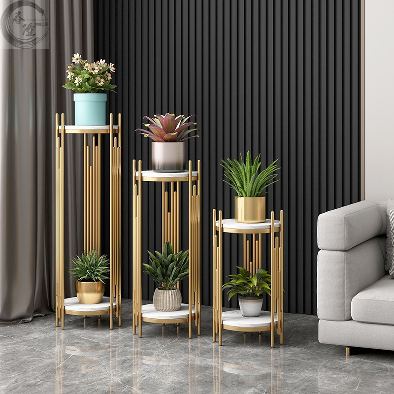 客厅室内大理石简约现代花几花架子电视柜旁多层摆件架轻奢风花架