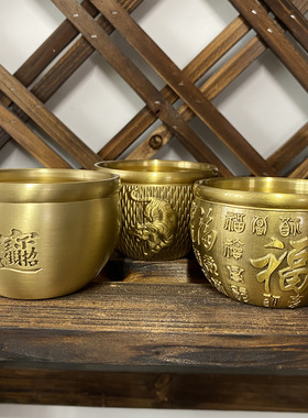 铜缸摆件招财进宝缸纯铜黄铜招财缸百福缸零钱罐办公室家居客厅