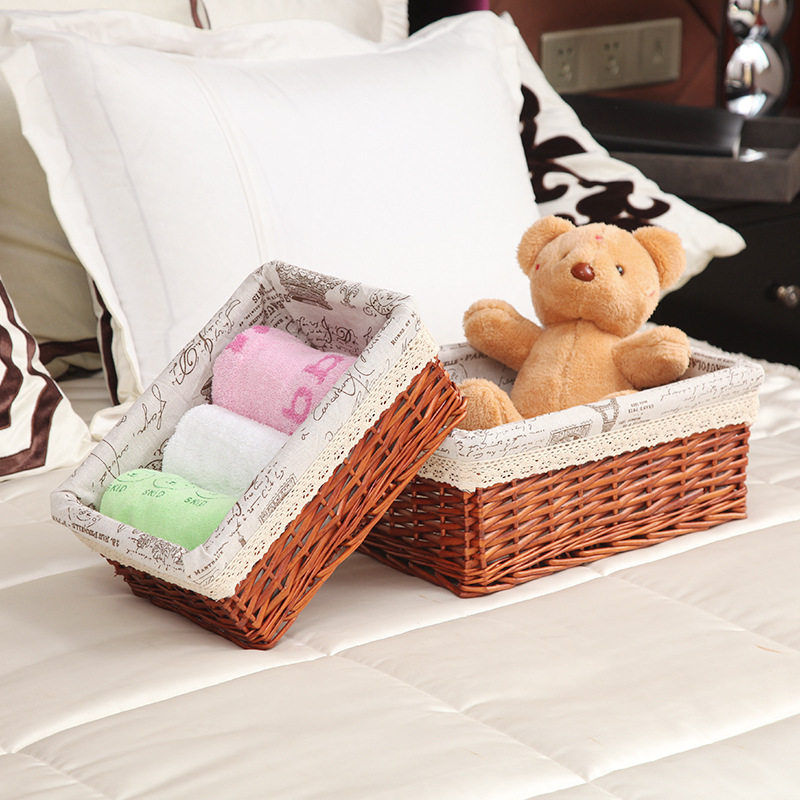 柳编布艺小筐子藤编脏衣服收纳筐田园储物箱客厅桌面零食收纳篮