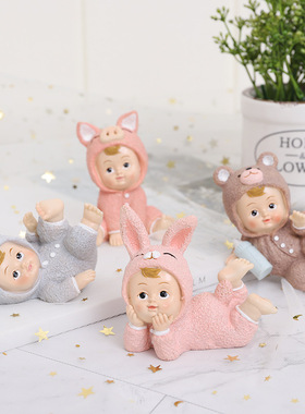 如果卡通创意萌宝树脂车载摆件蛋糕烘焙搭配儿童房家居装饰品