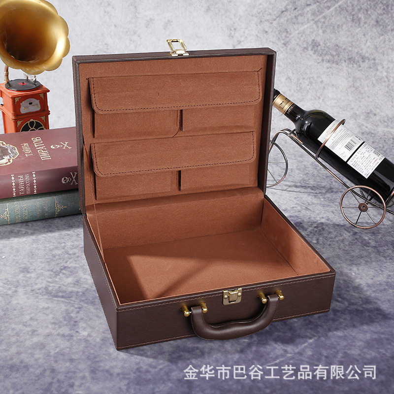 房地产交房钥匙盒棕色带口袋交房盒交房箱工具箱PU皮盒可logo