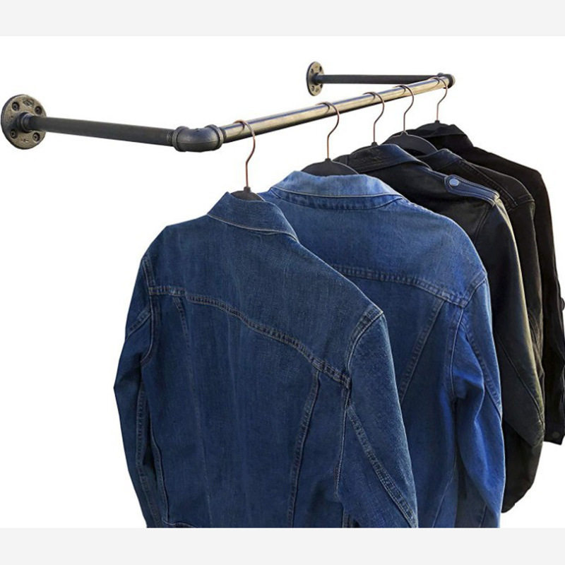 家用墙壁水管挂衣架铁艺支架简约现代服装店壁挂式衣服架子挂墙式