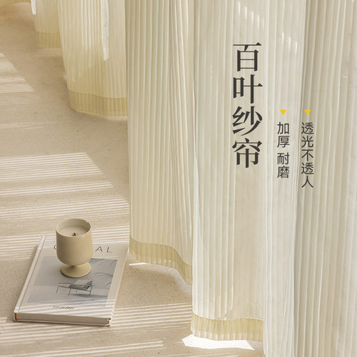 奶油色竖百叶纱帘透光不透人梦幻帘白纱窗帘阳台防晒飘窗白色