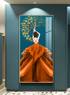 玄关装饰画现代简约入户画轻奢美女人物挂画北欧走廊过道竖版壁画