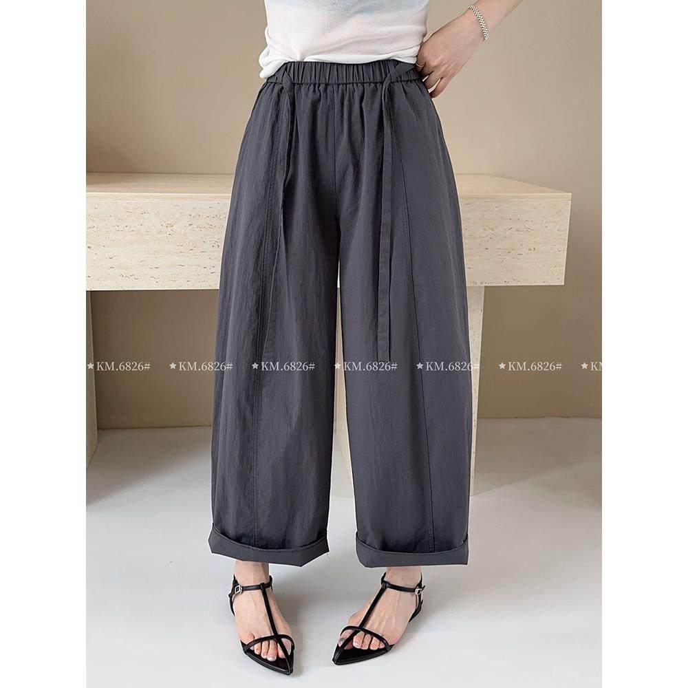 KAMAI卡麦6826夏季新款时尚百搭松紧腰宽松显瘦阔腿九分休闲裤女
