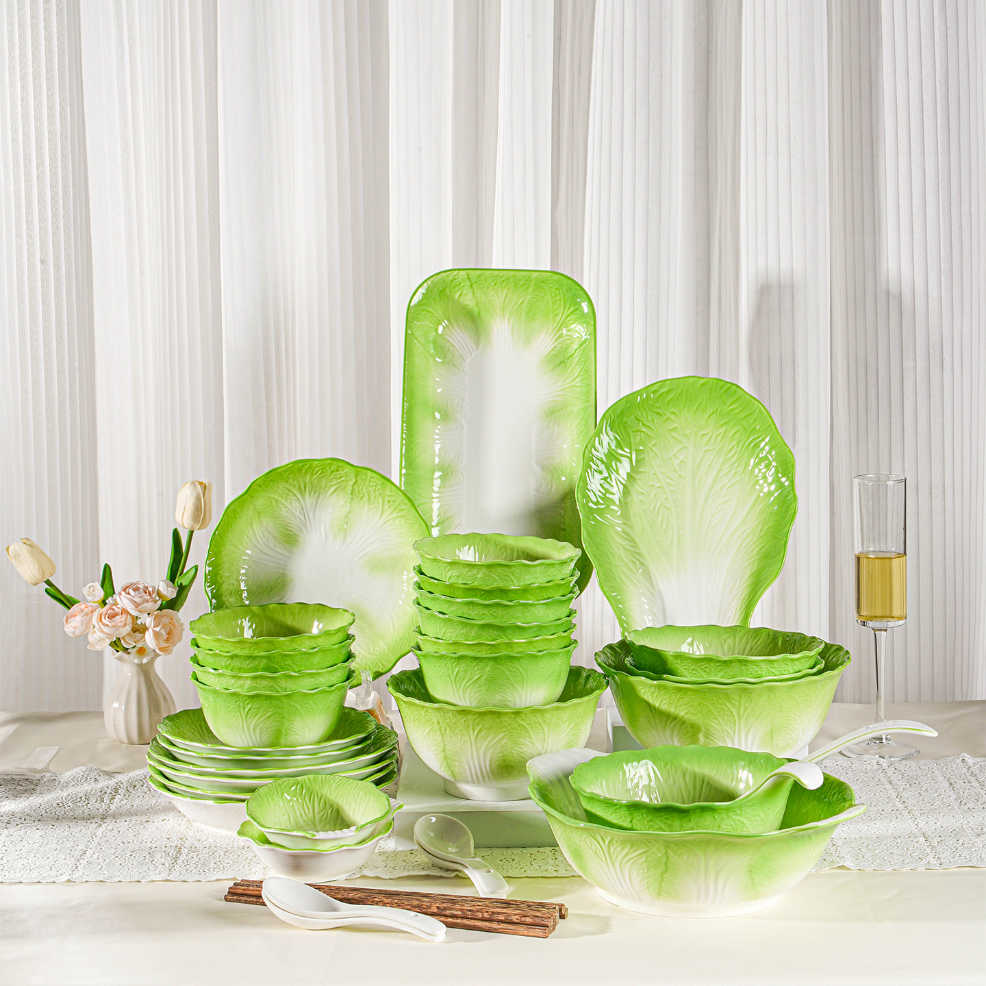 陶瓷碗碟套装家用盘子菜盘2025新款餐具白菜碗釉下彩乔迁碗盘套装