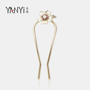 优雅复古浮花梦影高端U型发簪头饰精致后脑勺盘发插梳发夹新款