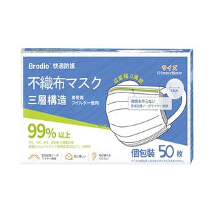 Brodio宽耳带口罩不勒耳舒适透气防过敏白色大脸柔软秋冬轻薄防晒