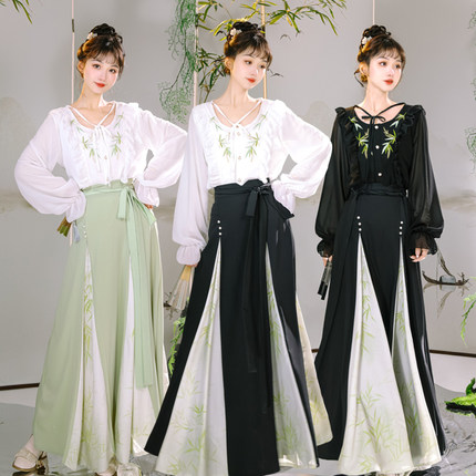 觅锦汉服女【青玉】中国风刺绣上衣改良三涧裙日常新中式套装