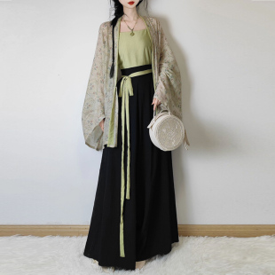 觅锦中国风【海里繁花】新款棉麻褶衣百搭吊带阔腿裤宋裤汉服女