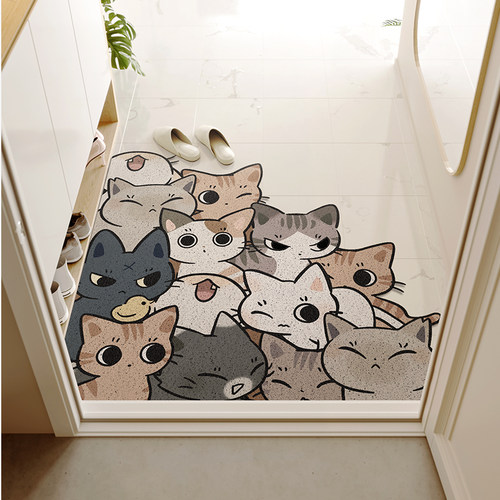 一拾一猫咪可爱丝圈入户地垫耐脏耐磨可裁剪玄关垫子防滑门口脚垫