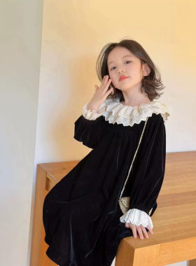 设计感女童圣诞拜年服丝绒连衣裙