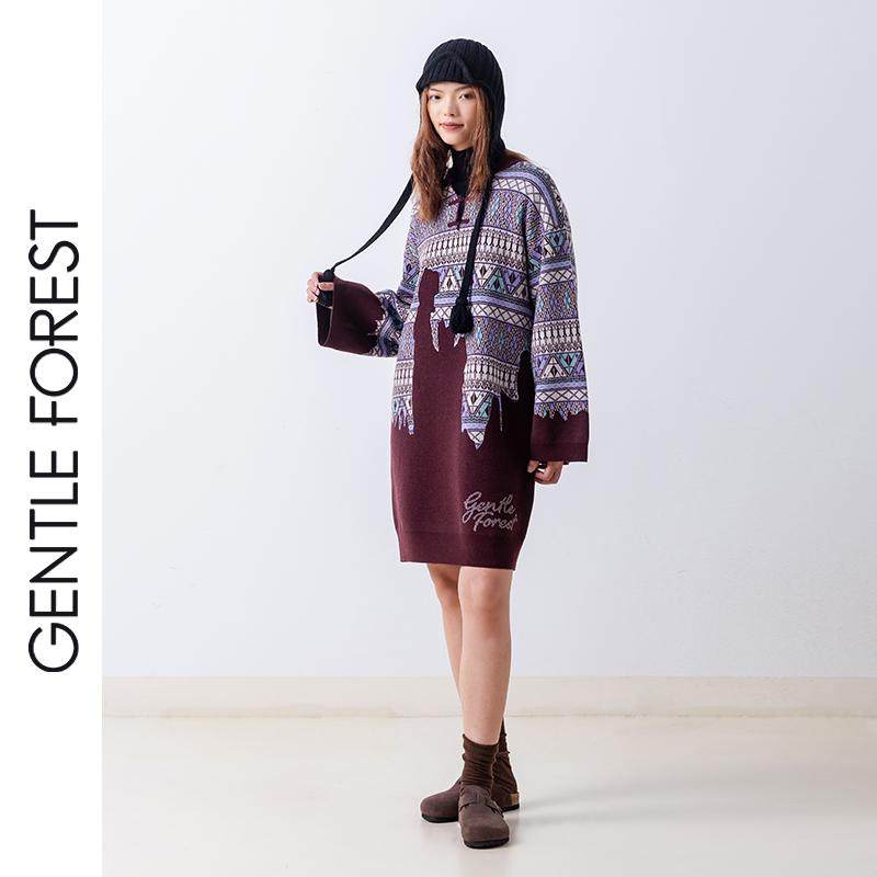 Gentle forest【彝】提花中式领羊毛套衫裙,女装/女士精品,连衣裙,淘宝优惠券,粉丝福利购,淘宝优惠卷