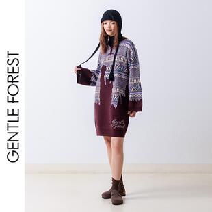 提花中式 Gentle forest 彝 裙 领羊毛套衫