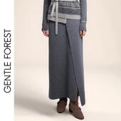 Gentle Forest羊绒极简H型优雅前开衩针织半身长裙