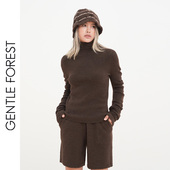 Gentle 高领套头毛衣 牦牛绒波浪袖 Forest 不染