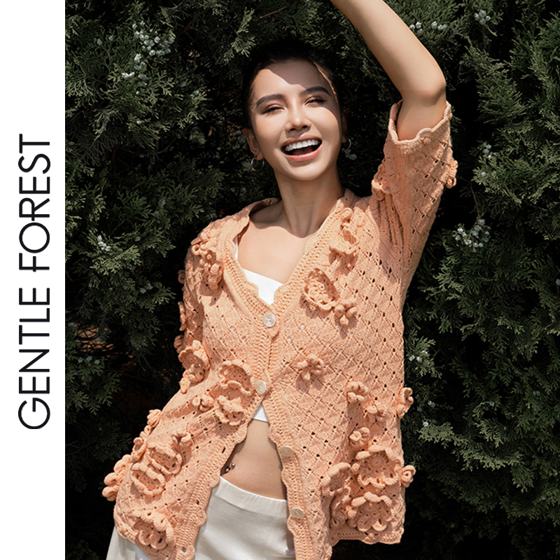 Gentle Forest【哈尼】手工钩花立体短袖针织开衫