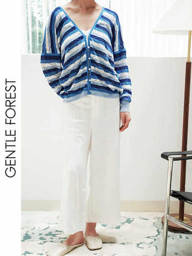 Gentle Forest【哈尼】镂空设计前后大V领长袖上衣