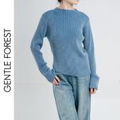 Gentle 艺术感烟管领不对称下摆螺纹针织套头衫 Forest 白