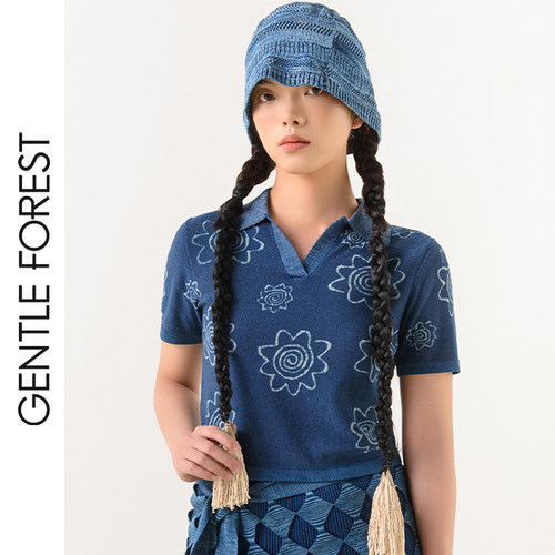 Gentle Forest【彝】非遗手工蜡染针织polo短袖