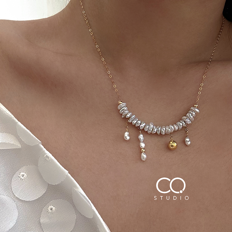 CQ花瓣珍珠14K包金氛围感项链