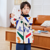 宝宝防水罩衣长袖 画画书法套棉衣羽绒服吃饭儿童围兜护衣 拉链韩版