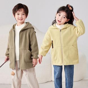 儿童羽绒服罩衣秋冬摇粒绒拉链护衣防脏吃饭画画男女宝宝围裙外套