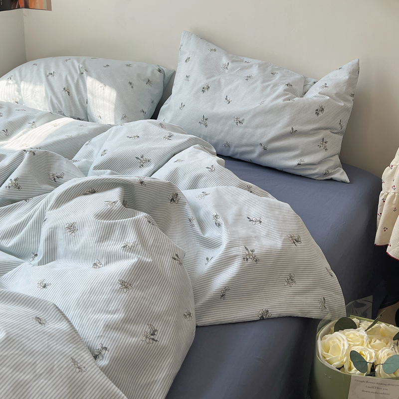 小清新ins碎花纯棉四件套全棉被套床单床上用品宿舍三件套床笠款