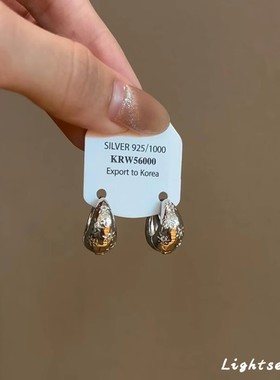 S925银复古银色月牙耳环2025新款爆款高级感气质耳钉女小众设计感