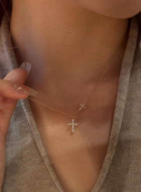 超闪双十字架吊坠项链女2025新款