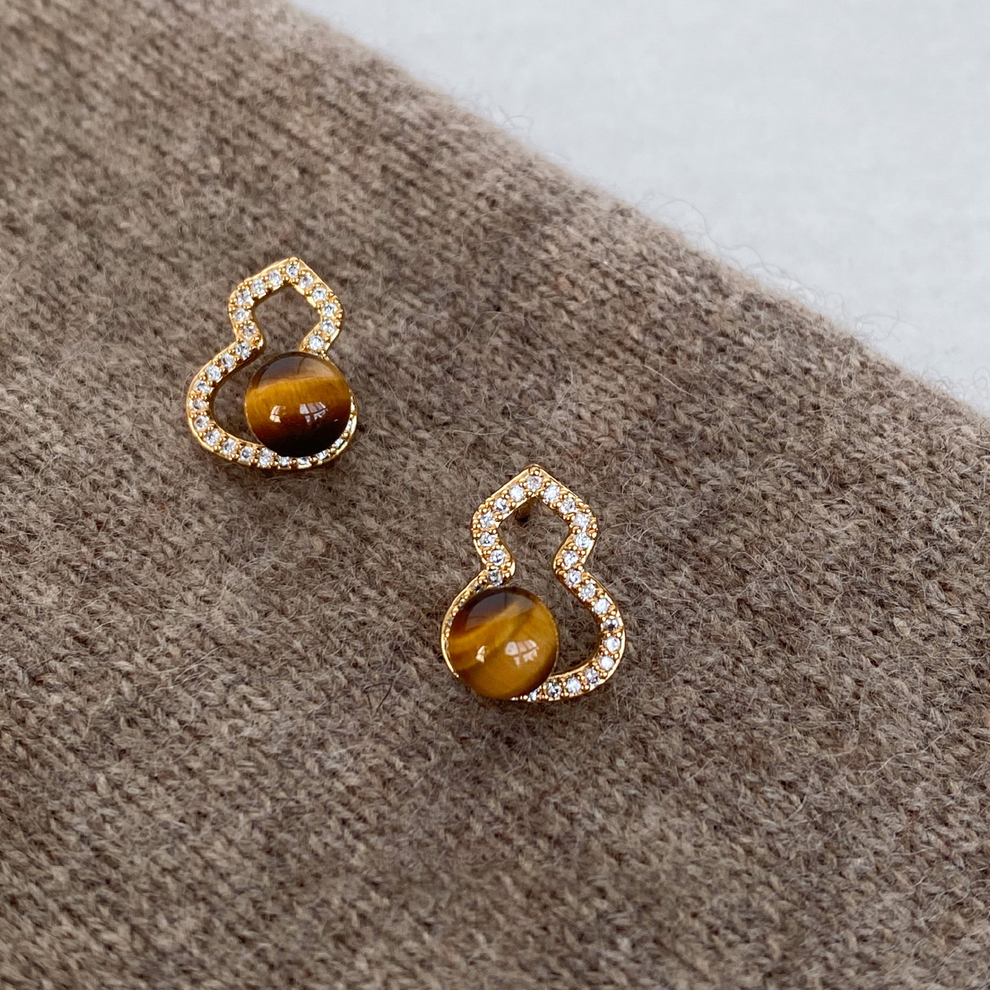 新中式仿虎眼石葫芦耳钉2025新款