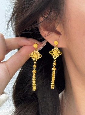 新中式金色中国结流苏耳环2025新款爆款气质新年耳钉女秋冬高级感