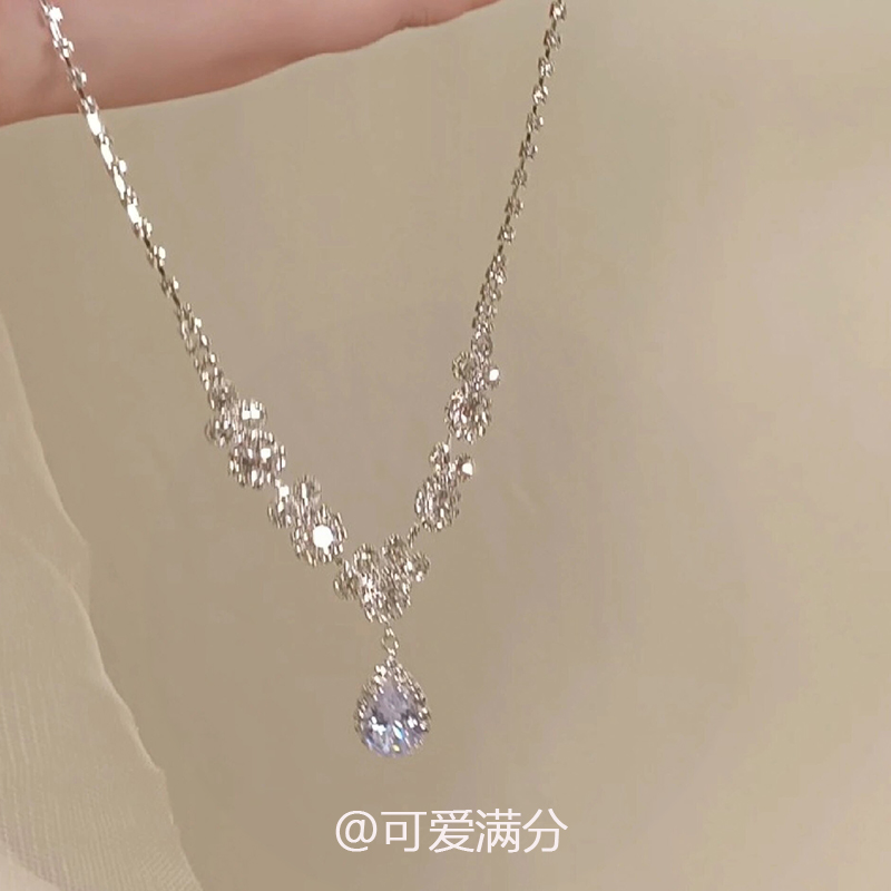 925纯银锆石吊坠花朵项链女生2025新款爆款高级感轻奢锁骨链颈链