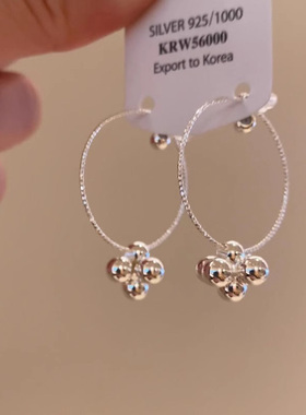 韩系简约银色花球耳环女轻奢高级感小众独特漂亮耳圈2025新款爆款